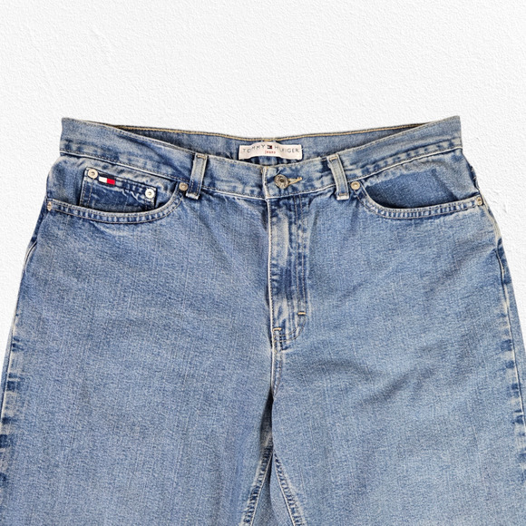 1990s Vintage Tommy Hilfiger Light Wash High Rise Capri Straight Jeans Size 12 - Picture 2 of 8